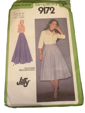 Vintage Simplicity 9172 Jiffy Skirt Sewing Pattern - missed size 10 full skirt